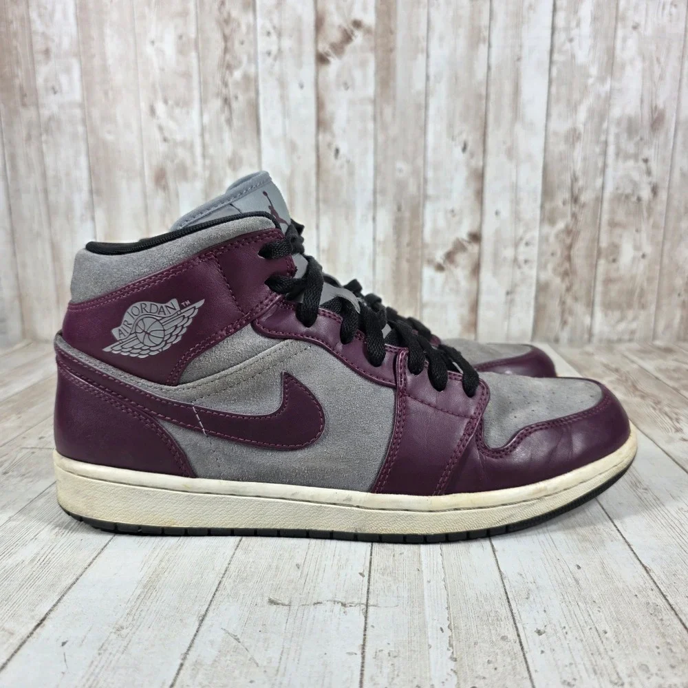 Air Jordan 1 Mid SE Burgundy Grey Men's Basketball Shoes‎ Size 10.5